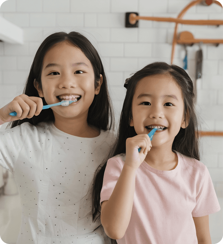 Kids brushing teeth